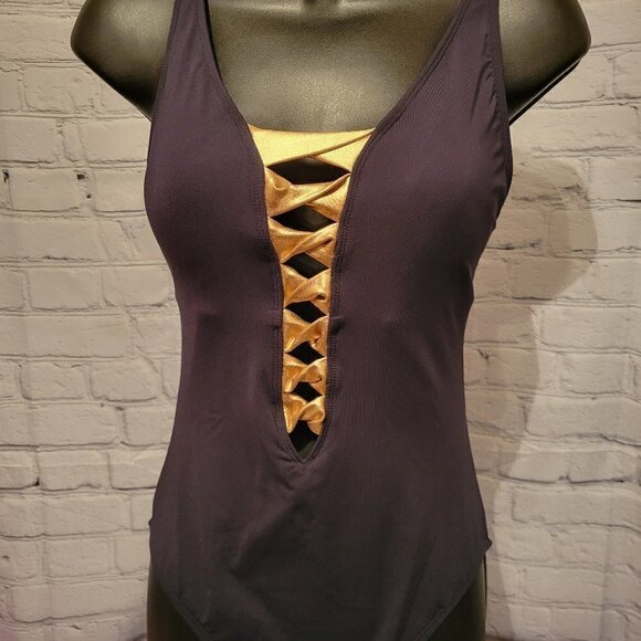 Bleu Rod Beattie BLACK/ROSE GOLD Twisted-Front One-Piece Swimsuit - Picture 1 of 2